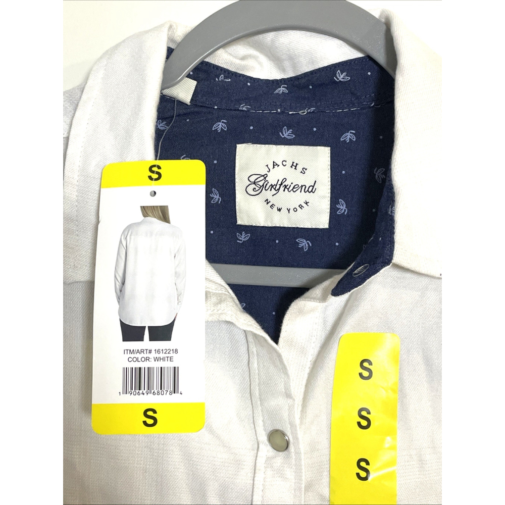 Women's Jachs Girlfriend Super Soft Feel Flannel Botton up Shirt White S New - Picture 5 of 7